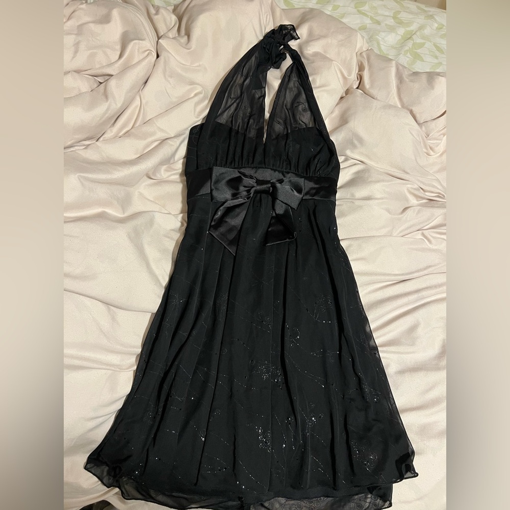 Y2K Black Backless halter Dress with Bow Detail